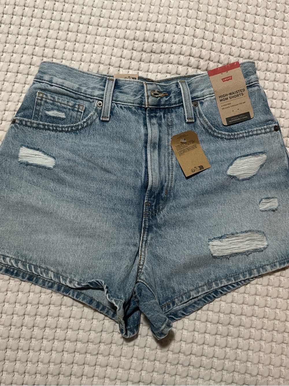 Levi's Light Blue High-Rise Distressed Denim Shorts